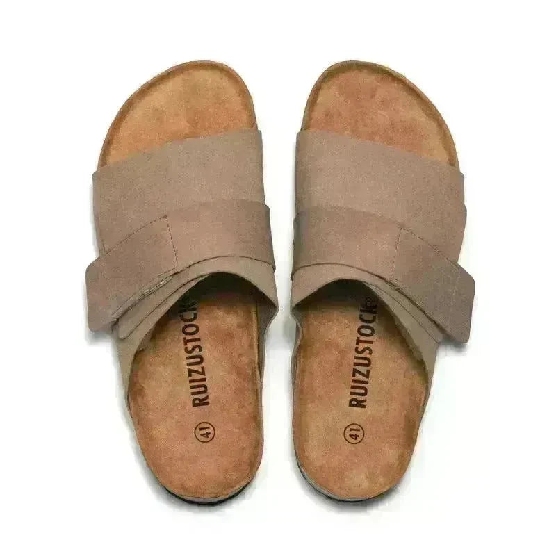 Couple Beach Wear Leather Surface Cork Sandals - EX-STOCK CANADA