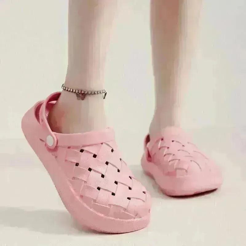 Cross-woven Clogs Shoes Summer Platform Baotou Dual-use Slippers Outdoor Garden Indoor Floor Bathroom Cozy Slipper Women House Shoes - EX-STOCK CANADA