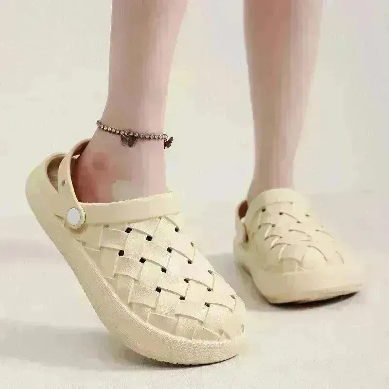 Cross-woven Clogs Shoes Summer Platform Baotou Dual-use Slippers Outdoor Garden Indoor Floor Bathroom Cozy Slipper Women House Shoes - EX-STOCK CANADA