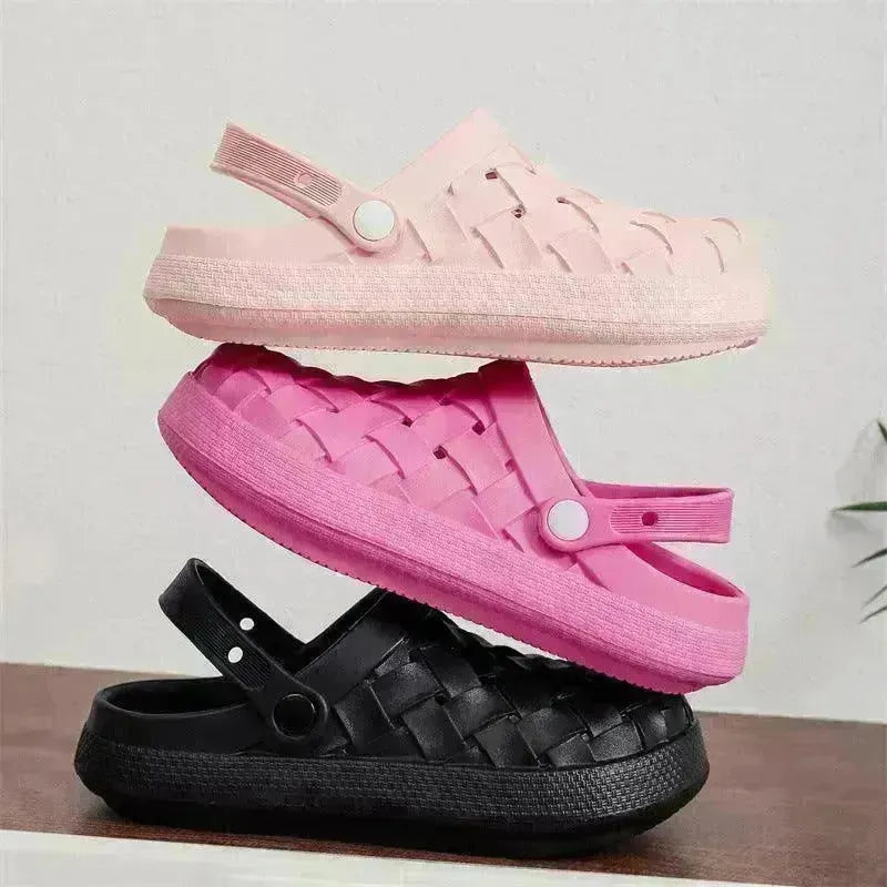 Cross-woven Clogs Shoes Summer Platform Baotou Dual-use Slippers Outdoor Garden Indoor Floor Bathroom Cozy Slipper Women House Shoes - EX-STOCK CANADA