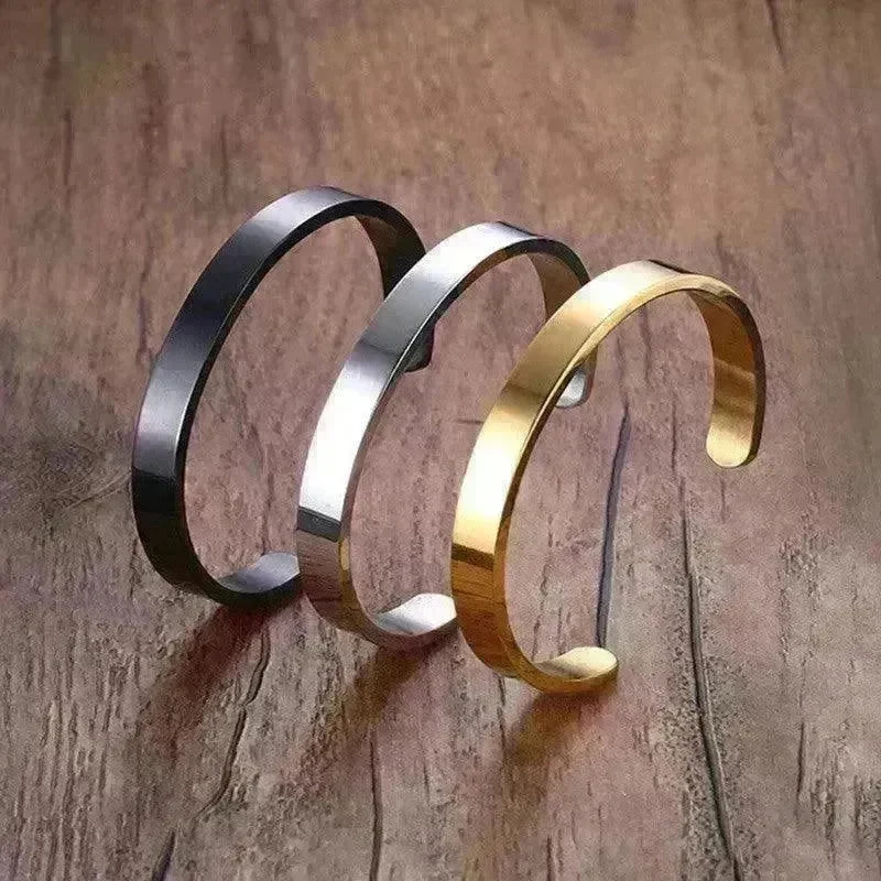 Custom Laser Engraving Smooth Stainless Steel Fine Bangle Jewelry C-shaped Bracelet - EX-STOCK CANADA