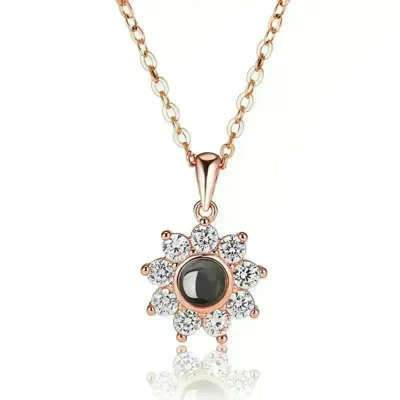 Custom Photo Name Projection Necklace Rose Gold Silver Color Clavicle Chain Personalized Sun Flower Shaped Pendant Jewelry - EX-STOCK CANADA