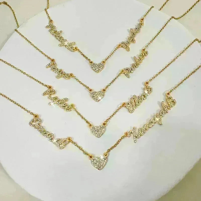 Customized DIY Diamond Inlaid Multi Name Necklace Stainless Steel Chain Heart Charming Choker Customized Necklace Jewelry - EX-STOCK CANADA