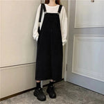 Student Denim Shoulder Strap Spring And Autumn Plus Size Mid-length Sling Black Denim Jumper Dress - EX-STOCK CANADA
