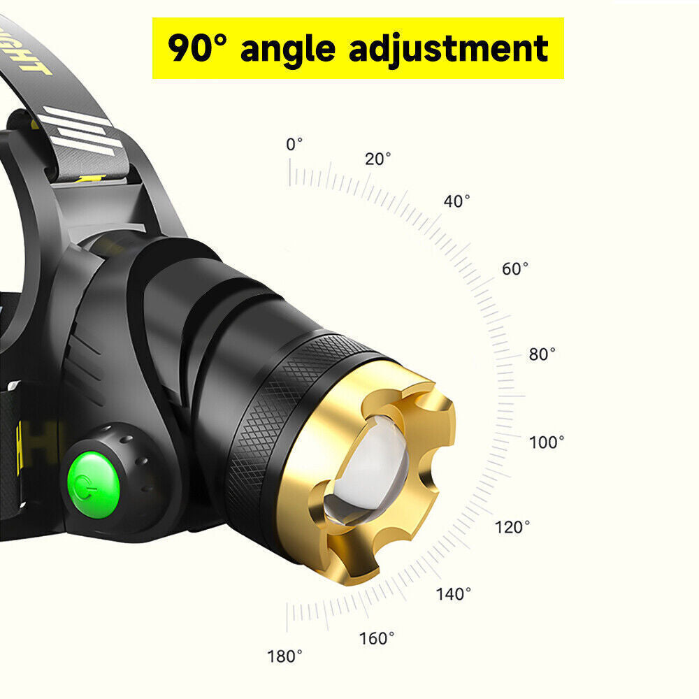 LED Headlamp Rechargeable Head Torch Zoom Headlight Lamp Powerful Flashlight Fishling Driving Camping Light With 3 Modes Work Light EX-STOCK