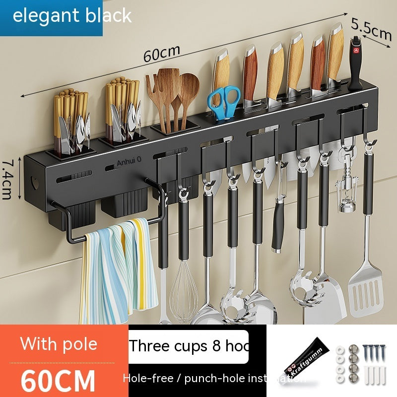 Wall-Mounted No-Drill Kitchen Utensil Rack with Hooks — product view 17 of 17 | EX-STOCK