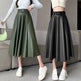 Elegant women High waist Flared Midi PU Leather skirt - EX-STOCK CANADA