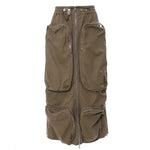 Three-dimensional Camouflage Zipper Pocket Side Slit  pencil Midi Cargo Skirt - EX-STOCK CANADA