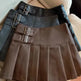 Women's American-style Vintage Mini  Pleated Leather Skirt - EX-STOCK CANADA