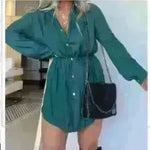 Elegant Women's Long Sleeve  Button down Shirt Dress  Fashionable Short Outfit Set Two piece Suit  Set - EX-STOCK CANADA