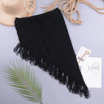 European And American Women's See Through Hollow Knitted tassel fringe Slant Beach Skirt - EX-STOCK CANADA
