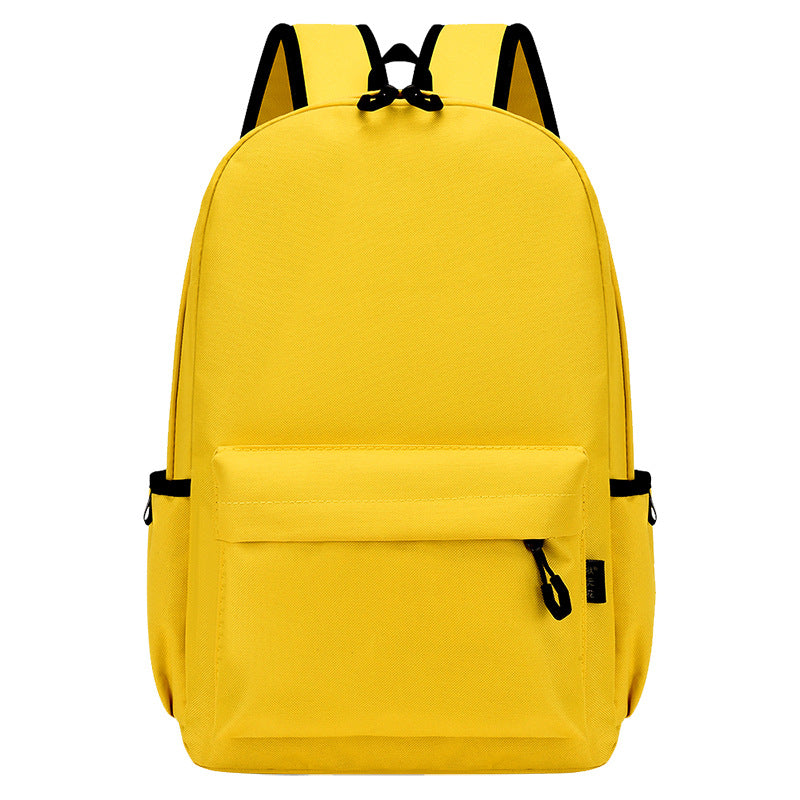 Yellow backpack with black straps on a white background