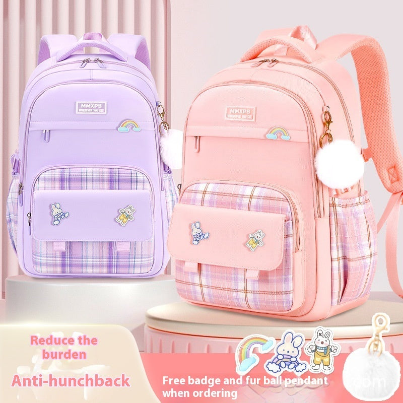 Primary School Student Schoolbag Girls' Plaid Backpack EX-STOCK