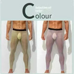 Men's Ultra thin Ice Silk Long John Skinny Flesh Nude Reflective Slim Leggings - EX-STOCK CANADA