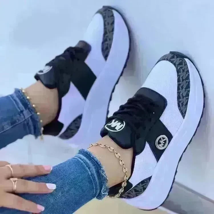 Casual Lace-up Sports Shoes Thick-soled Color-blocked Round-toe Platform Sneakers Outdoor Casual Walking Running Shoes - EX-STOCK CANADA