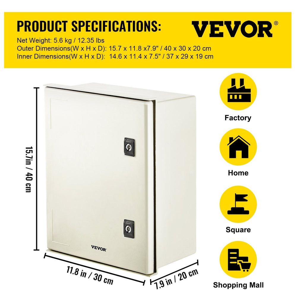NEMA Steel Enclosure, 16 X 12 X 8 NEMA 4X Fiberglass Electrical Box, IP66 Waterproof & Dustproof, Outdoor Indoor Electrical Junction Box, With Mounting Plate EX-STOCK
