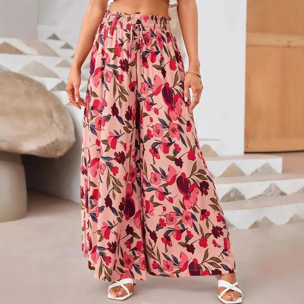 Printed Comfortable Casual High Waist  Wide-leg Floral Palazzo Trousers women