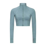 Autumn And Winter New Elastic Slim-fit High neck Zip Up Yoga crop top