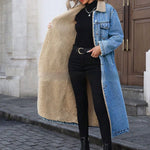 Womens Loose, Long, Fleece-lined Cotton Denim Jacket - EX-STOCK Canada