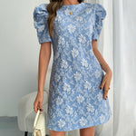 Women's Puff Sleeve A-Line Mini Dress Crew Neck Floral Casual Summer Dress EX-STOCK