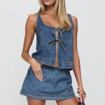 Women's Sleeveless Lace-up Denim Vest Shorts 