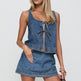 Women's Sleeveless Lace-up Denim Vest Shorts 