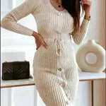 Autumn Winter Cashmere Slim fit Knitted Mini Sweater Dress - EX-STOCK CANADA