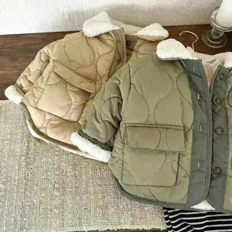 Korean Style Lamb Fur Collar Fleece-lined Thickened Cotton-padded Coat Fashion - EX-STOCK CANADA