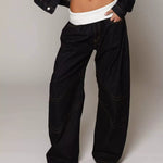 Loose-fitting Straight-leg Jeans With Pockets Fashion Casual Trousers Street-style Pants Women's Clothing 