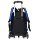 Black suitcase with blue straps on a white background