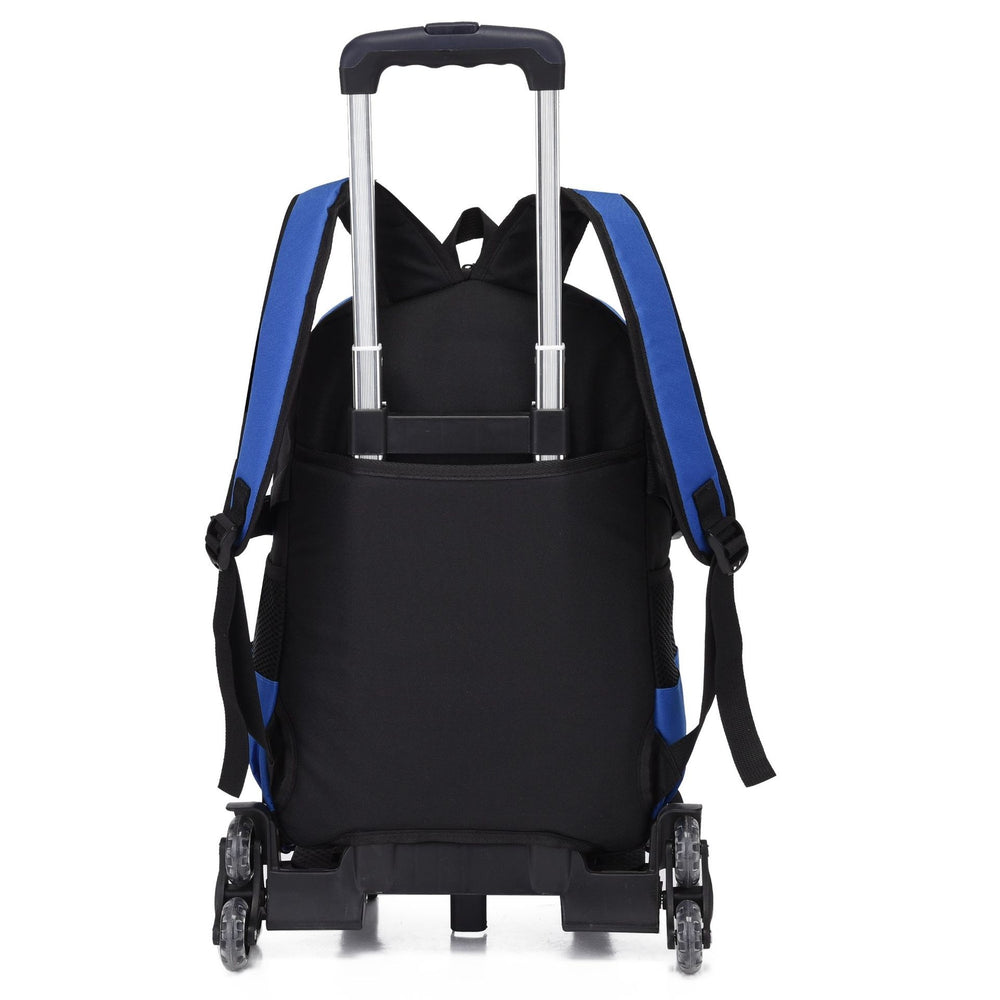 Black suitcase with blue straps on a white background