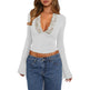 Slim V-neck Lace Ins Fashion Trumpet Sleeve Long-sleeved tank Top Women Clothing - EX-STOCK CANADA