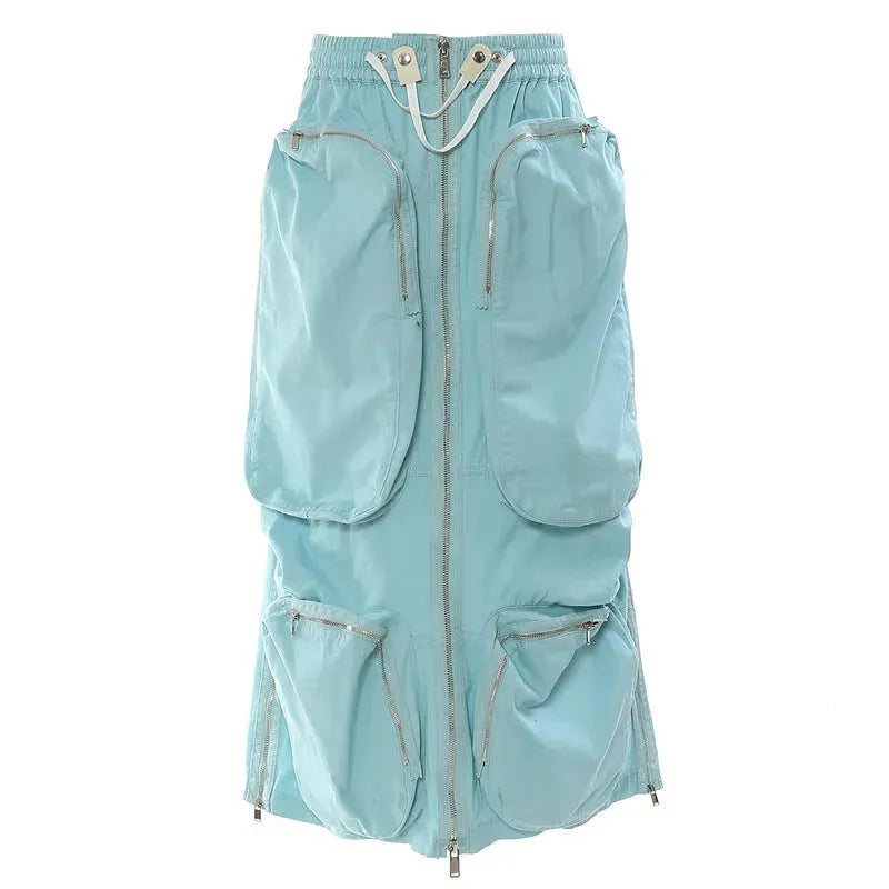 Three-dimensional Camouflage Zipper Pocket Side Slit  pencil Midi Cargo Skirt - EX-STOCK CANADA