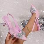 Nuevas sandalias de verano para mujer estilo europeo con lazo y punta de strass, tacón fino, tallas grandes, tacones altos 