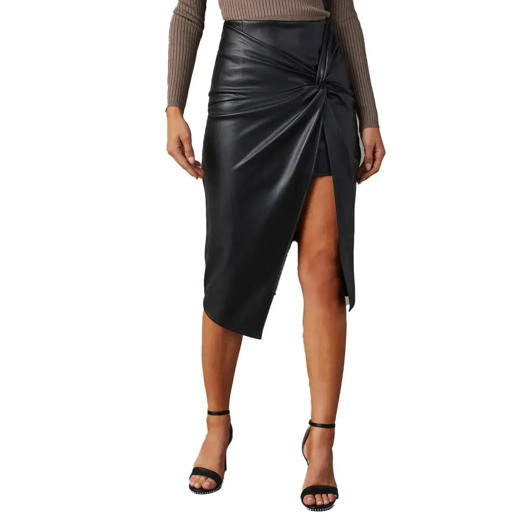Women's Split Mid-length Hot Girl Hip Leather Wrap Skirt - EX-STOCK CANADA