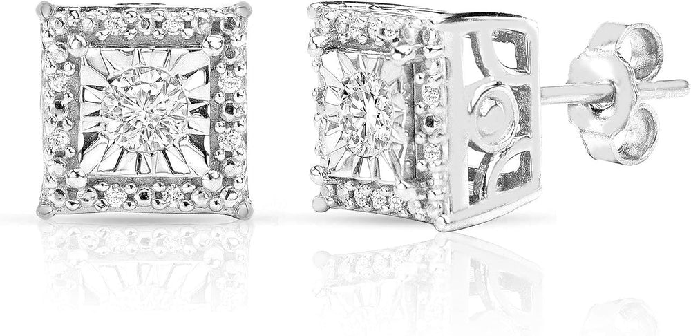 Diamond Stud Earrings For Women Sterling Silver Halo I-J Color, I2 I3 Clarity Metal Diamond Metal Diamond EX-STOCK