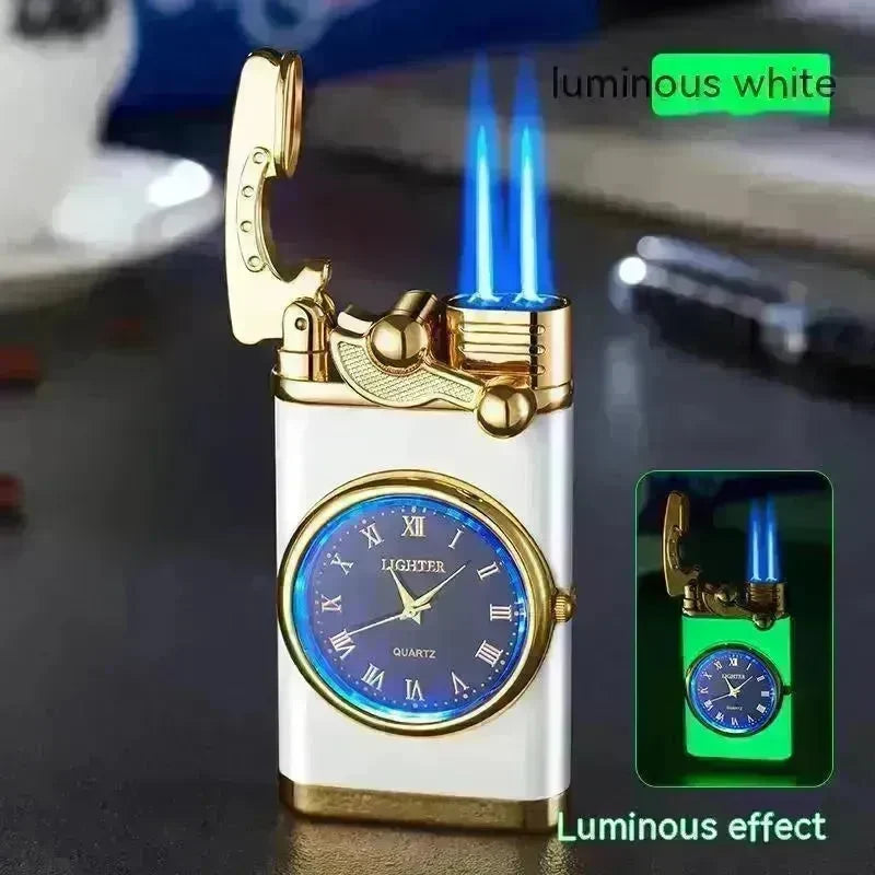 New Lighter With Electric Watch Rocker Arm Automatic Ignition Straight Blue Flame Lighter Creative Real Dial Inflatable Windproof Cigar Lighter Men's Watch Gift - EX-STOCK CANADA