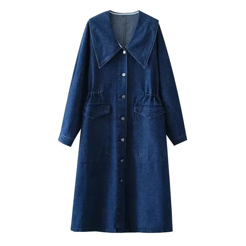 New Long Sleeve Button loose Denim Midi Dress Women - EX-STOCK CANADA