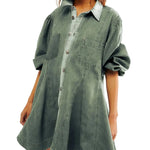 Women's Long Lantern Sleeve Button Denim Dress - EX-STOCK CANADA