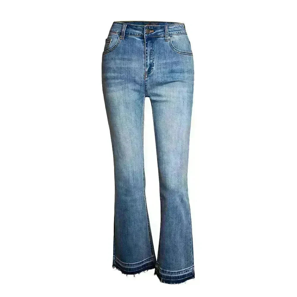 Women's Washed Elastic Loose Wide Leg Ankle-length Bootcut Jeans - EX-STOCK CANADA