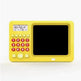 Yellow educational device with calculator and screen on a white background