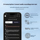 Smartphone displaying AI transcription app with text conversion features on a blue background