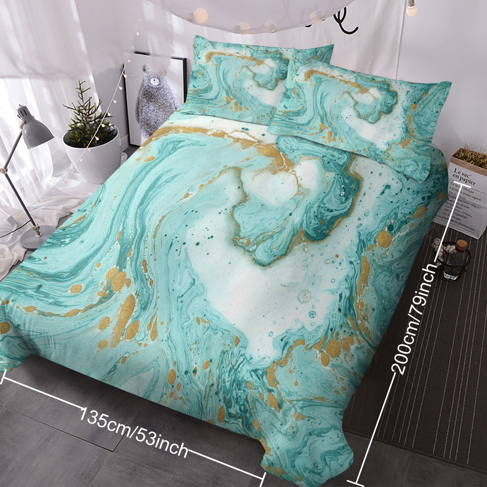Chic Girly Marble Duvet Cover Mint Gold Glitter Turquoise Bedding Comforter Set Abstract Aqua Teel Blue Duvet Cover EX-STOCK Canada 