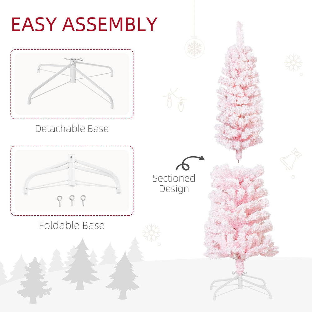 5ft Flocked Christmas Tree, Pencil Christmas Tree With Realistic Branch Tips, Folding Metal Stand EX-STOCK Canada 