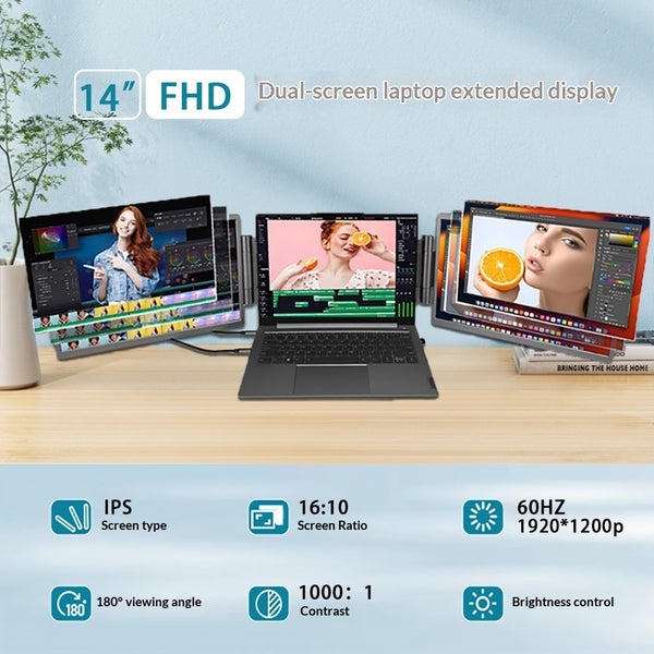 14-Inch Dual Screen Portable Monitor IPS USB-C HDMI Laptop External Display