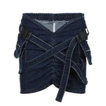 Cross School Bag Buckle V-shaped Waist Workwear Denim Mini  Cargo Skirt - EX-STOCK CANADA