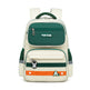 Children's backpack with green and orange accents on a white background