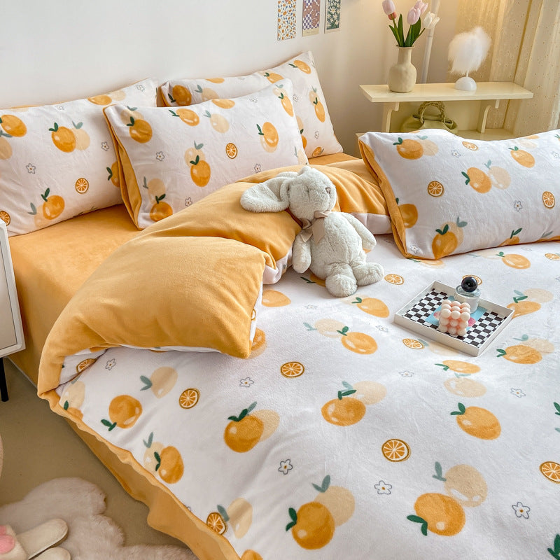 Winter Thickened Milk Fleece Bed Four-piece Coral Flannel Duvet Cover EX-STOCK Canada 