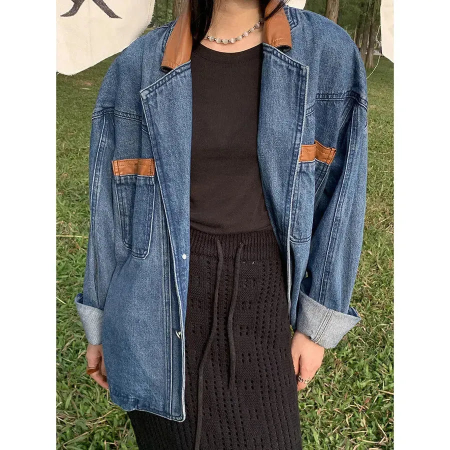 Casual Loose Oversized Lapel Unisex Cotton Denim coat Jacket L