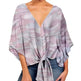 New V Neck Blouse Women Leopard Print Floral Tie Front Blouses Batwing Summer Oversize Ladies Tops - EX-STOCK CANADA